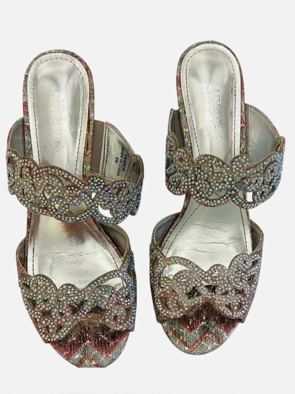 J.Renee Elegant Francie Silver and Pink Shimmering Heels 8W - Picture 5 of 9